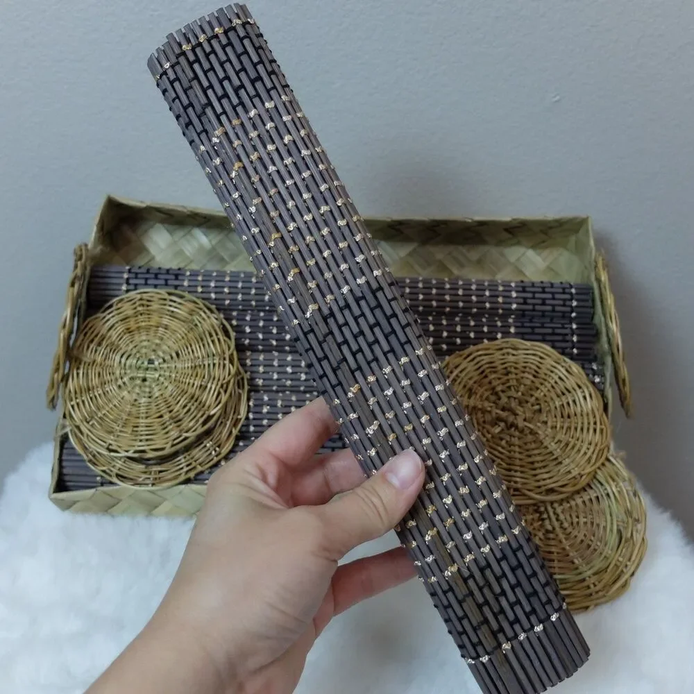 Handcrafted Wooden Wicker Placemat and Coaster Set of 6 NEW